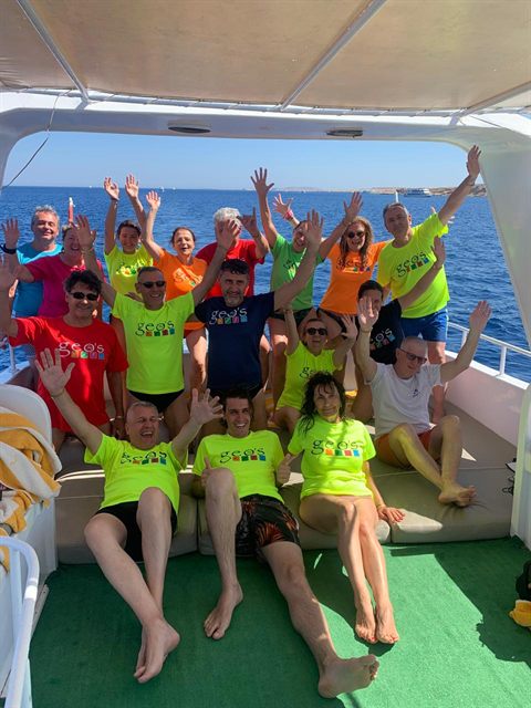 The group back on the boat